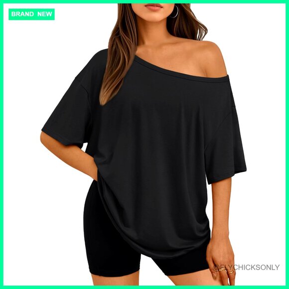 Tops - Oversized Off Shoulder Short Sleeve Tee Loose Fit Summer Top
